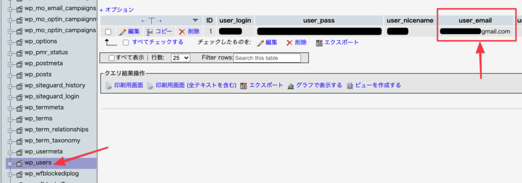 phpMyadmin画面
