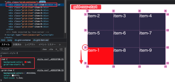 grid-row-startで指定