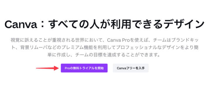 Canva公式サイトのProプラン加入画面1