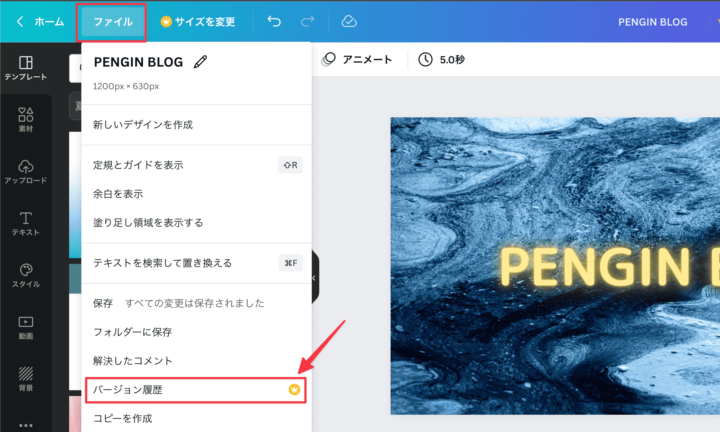Canvaのバージョン確認手順